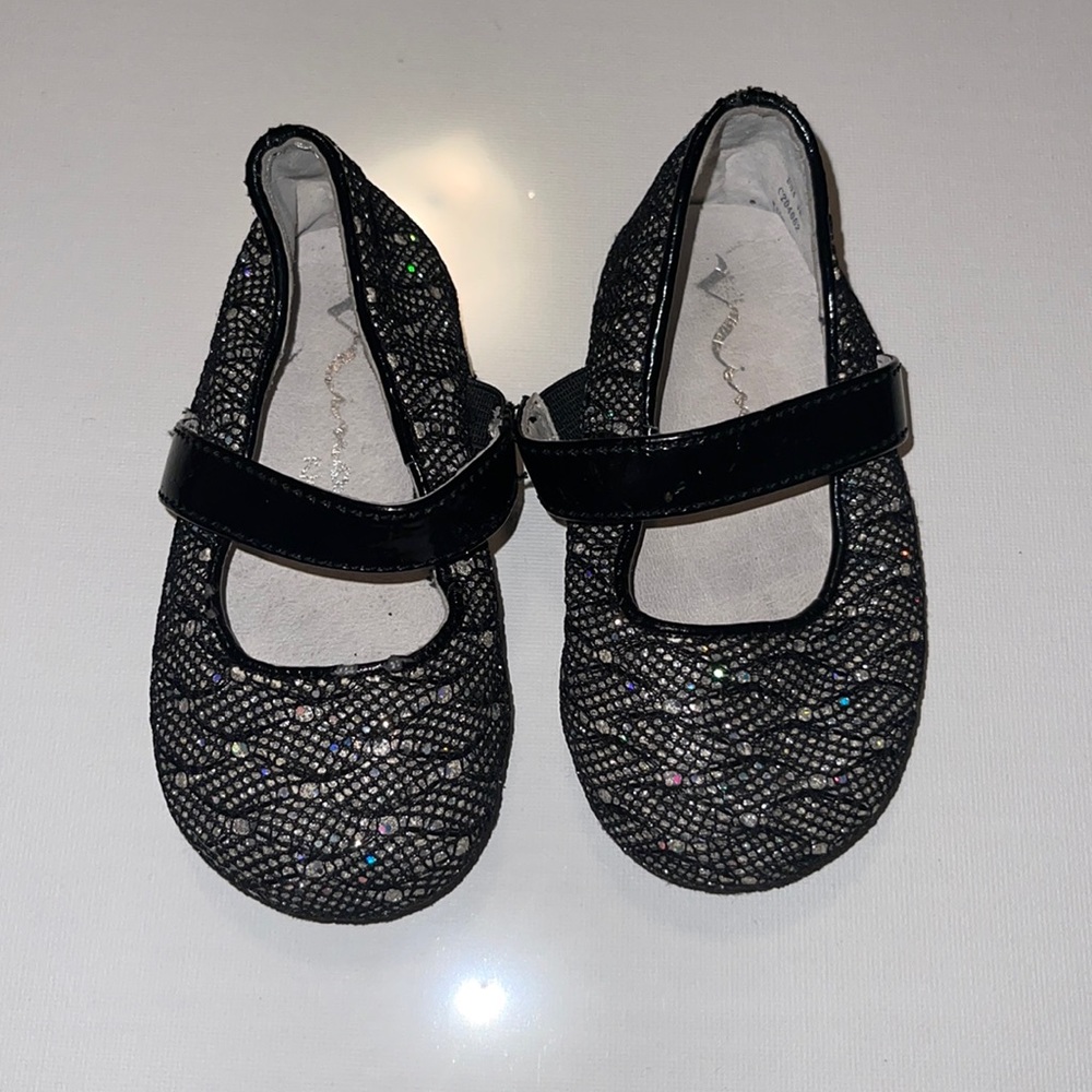 Black sparkle baby girl shoes